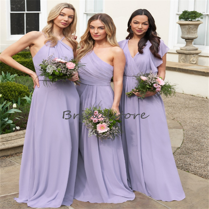Mix Lavender Lilac Bridesmaid Dress Multiple Boho Beach Chiffon Maid Of Honor Floor Length 2023 Elegant Wedding Guest Party Wear Formal Occasion Bride