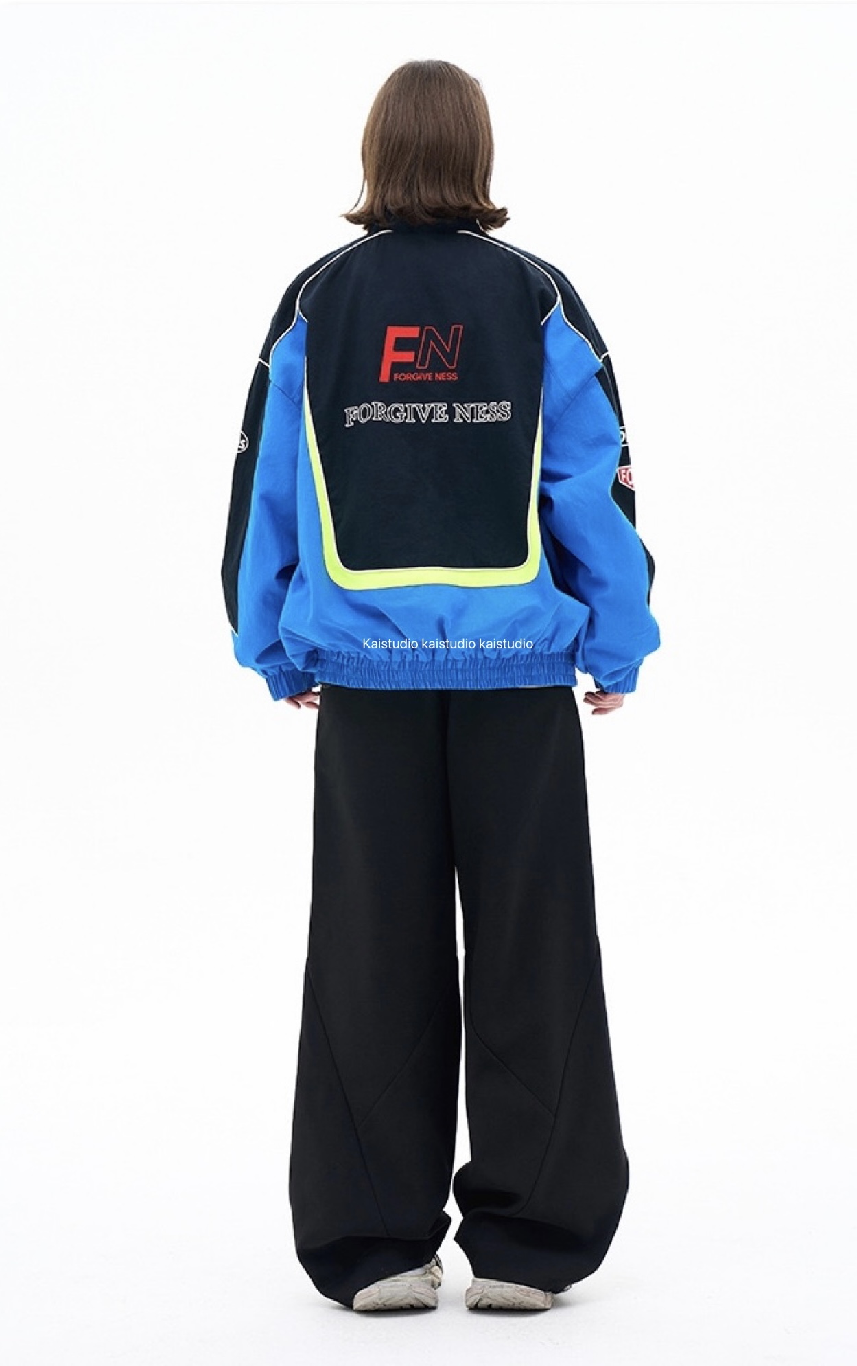 2023 Autumn/Winter Design Blue Racing Suit Casual Versatile Loose Fashion Polo Collar Charge Coat Jacket