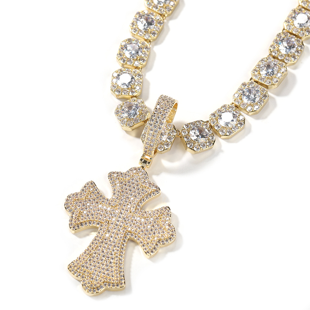 Hip Hop Large Cross Pendant Necklace 5A CZ Stones 18k Real Gold Plated Religion Jewelry
