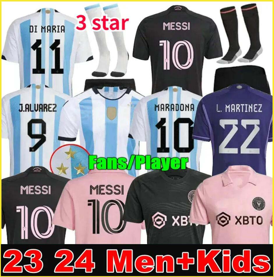 3 star Argentina soccer Jerseys final Fan player 2023 2024 ENZO MARTINEZ ALVAREZ DI MARIA MESSI kids kit Men football shirt TAGLIAFICO MARADONA Inter Miami