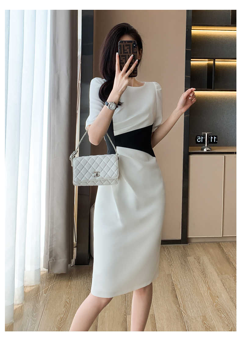 Basic Casual Dresses Summer New O-Neck Vintage Vestidos Simple Chic Color Blocking Bodycon Office Casual Dress Women Sheath Pencil Dresses 2024