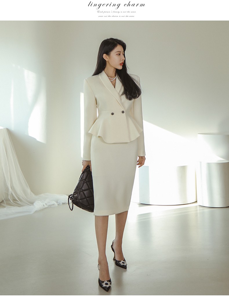 Two Piece Dress Spring New Profession Set Women Coat Crop Top And High Waist Bodycon Pencil Skirts Korean Slim Chic Office Lady Skirt Suits 2024