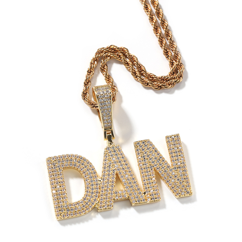 Hip Hop Custom A-Z Letters 0-9 Numbers Pendant Necklace 3 Rows 5A Zircons Men Women Jewelry Gift
