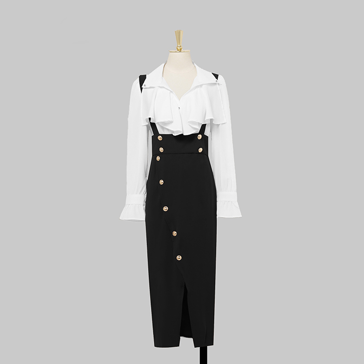 Two Piece Dress Spring New Elegant 2 Piece Office Dress Women Basic White Shirts + High Waist Suspender Dresses Slim Casual Party Vestidos 2024