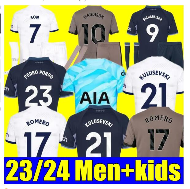 MADDISON SON 23 24 Soccer Jerseys KULUSEVSKI RICHARLISON KULUSEVSKI 2023 2024 ROMERO VAN DE VEN BISSOUMA JOHNSON Tottenham Football kit shirt SPURS top Men kids HJK