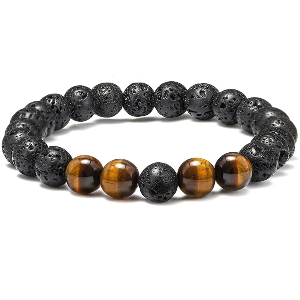 Black Lava Stone Beads Bracelet Natural Stone Rose Quartz Tiger's Eye turquoise Bracelet Stretch Jewelry For Women Men