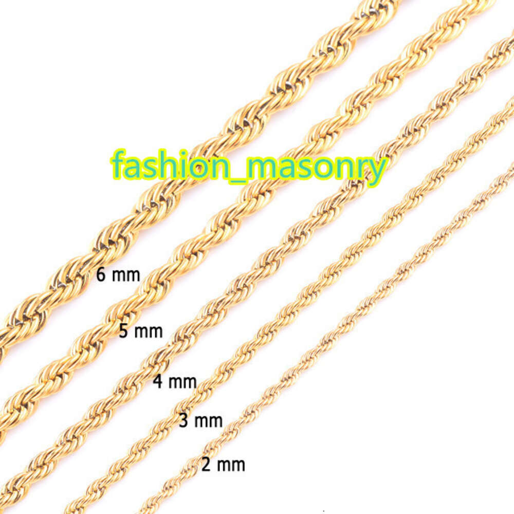 High Quality Gold Plated Rope Chain Stainless Steel Necklace For Women Men Golden Fashion Twisted Rope Chains Jewelry Gift 2 3 4 5 6 7mm