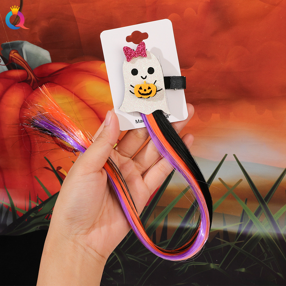 Halloween Wig Hair Clip Bat Pumpkin Funny Hairpins Party BB Clip Headdress Baby Girls Wig Pigtail Headwear 2650