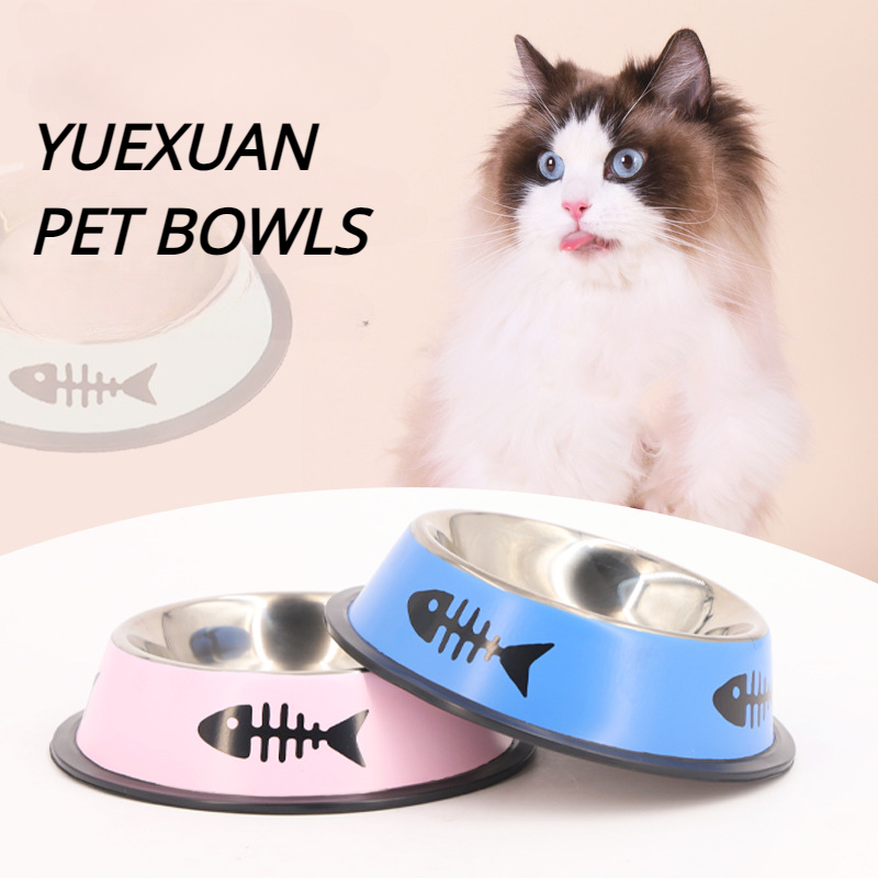 YUEXUAN 2Pcs Cat Bowls Non-Slip Stainless Steel Small Cat Food Bowls Unbreakable Thicken Cat Feeder Suitable for Indoor Small Pets Easily Clean Lovely