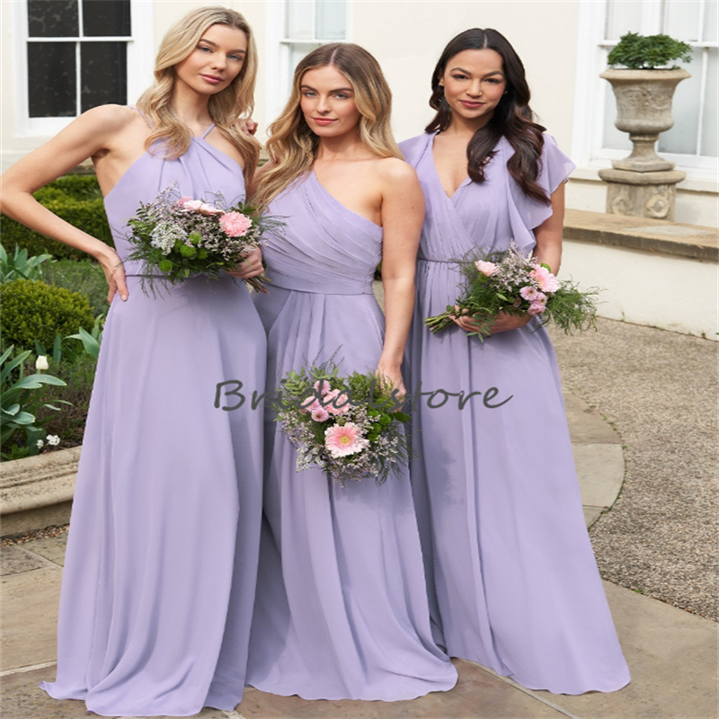Mix Lavender Lilac Bridesmaid Dress Multiple Boho Beach Chiffon Maid Of Honor Floor Length 2023 Elegant Wedding Guest Party Wear Formal Occasion Bride
