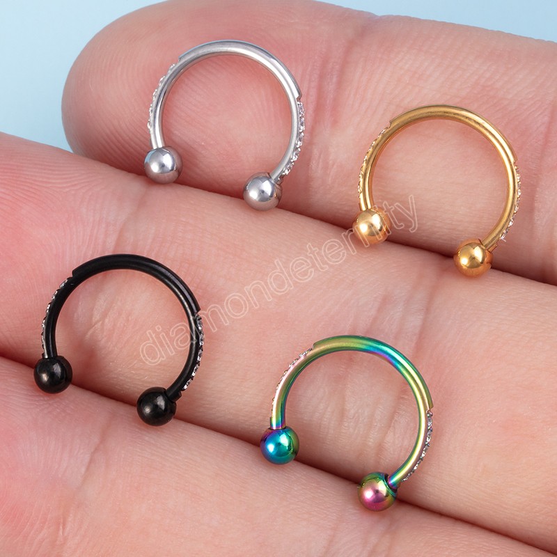 Zircon Hoop Nose Ring Septum Piercing Earrings Cartilage Tragus Helix Stud Circular Ear Horseshoe for Women Body Jewelry