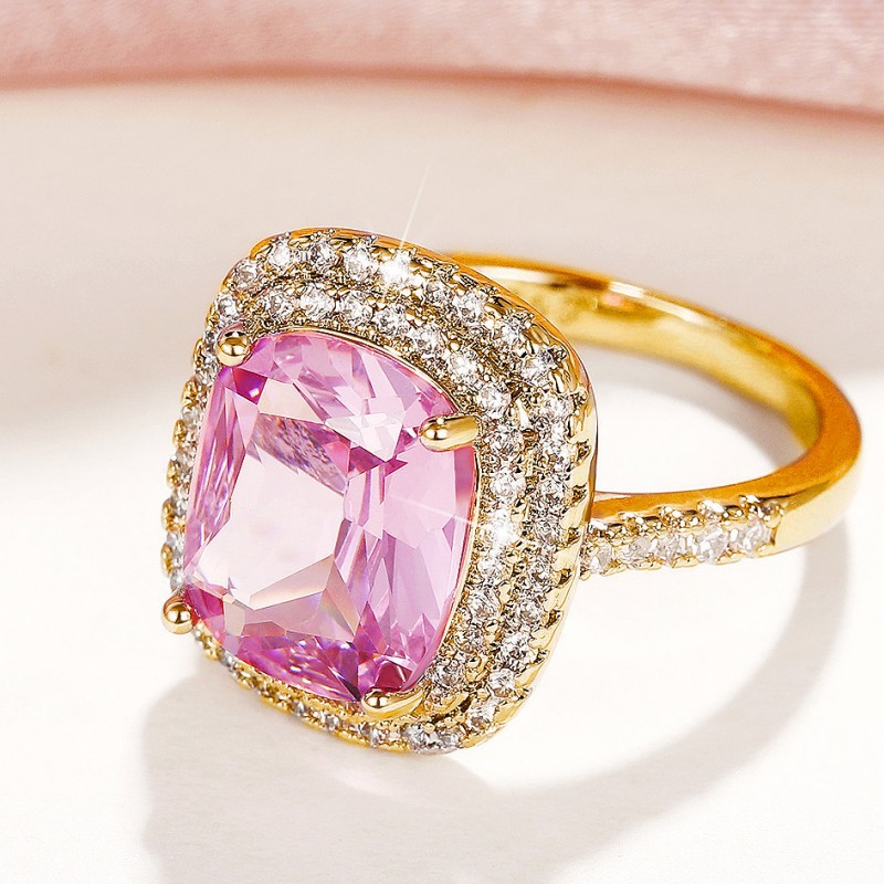 Luxurious Bridal Solitaire Ring for Her - Custom Square Shape Pink Stone Design with Exceptional Artisanry