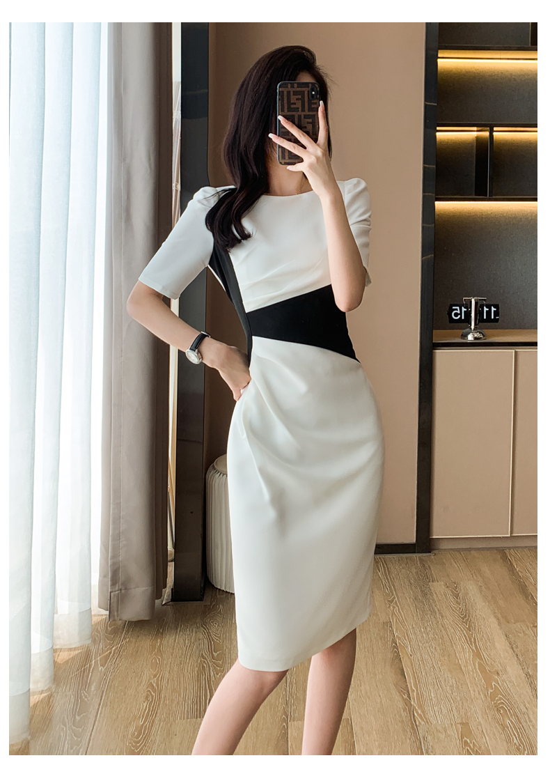 Basic Casual Dresses Summer New O-Neck Vintage Vestidos Simple Chic Color Blocking Bodycon Office Casual Dress Women Sheath Pencil Dresses 2024