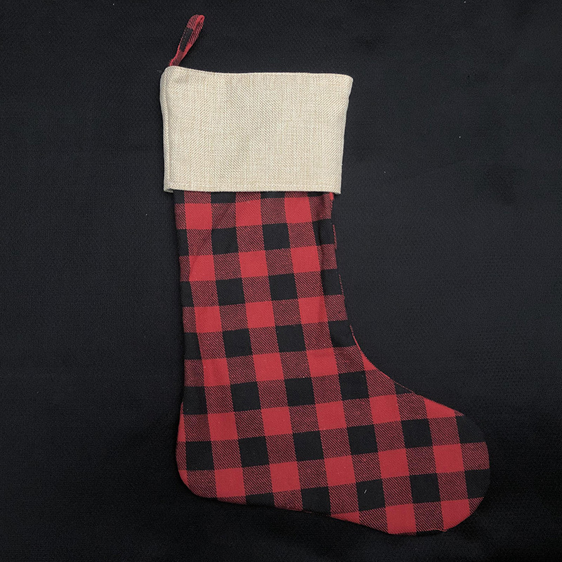 Plaid Christmas Stocking Sublimation Blank Buffalo Xmas Gift Candy Socks Santa Stockings Christmas Tree Ornament