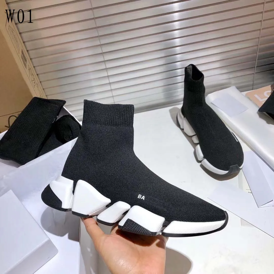 Designer socks shoes luxury youthful solid color black stitching platform height increasing women men lightweight fitness sneakers pure knitted cotton