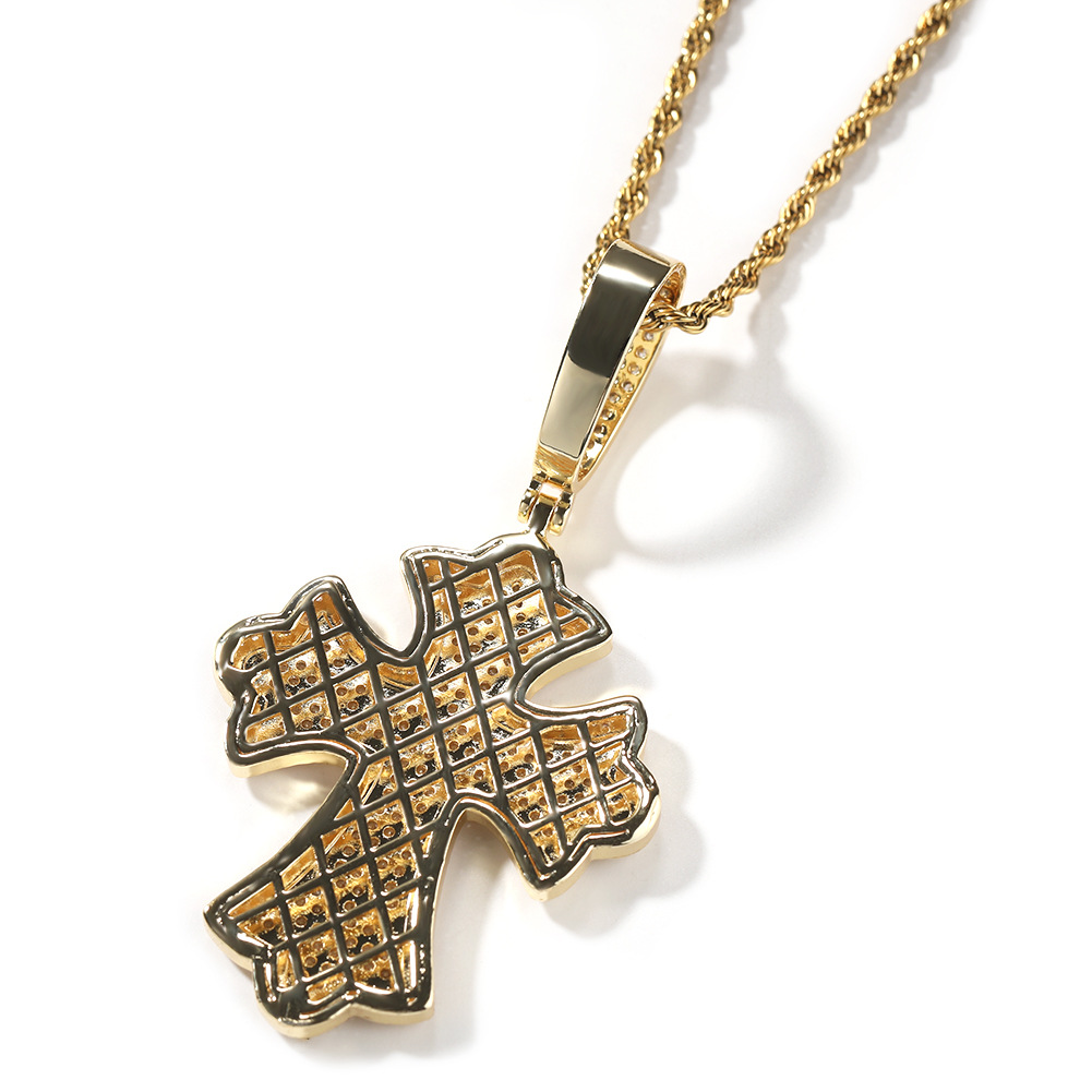 Hip Hop Large Cross Pendant Necklace 5A CZ Stones 18k Real Gold Plated Religion Jewelry
