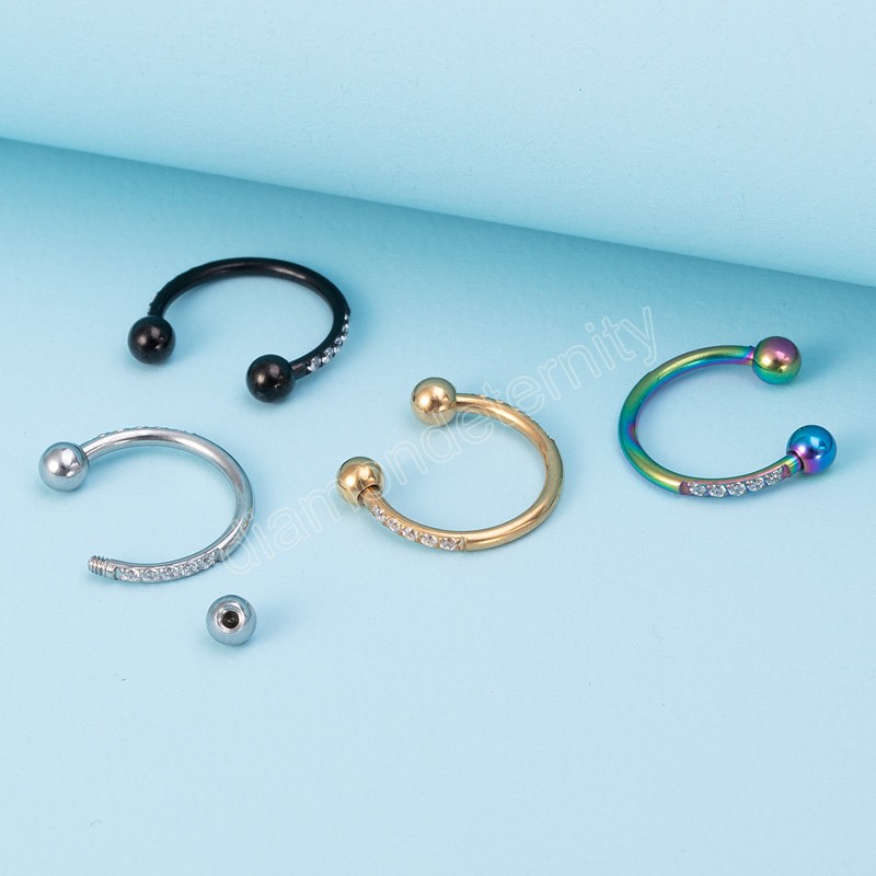 Zircon Hoop Nose Ring Septum Piercing Earrings Cartilage Tragus Helix Stud Circular Ear Horseshoe for Women Body Jewelry