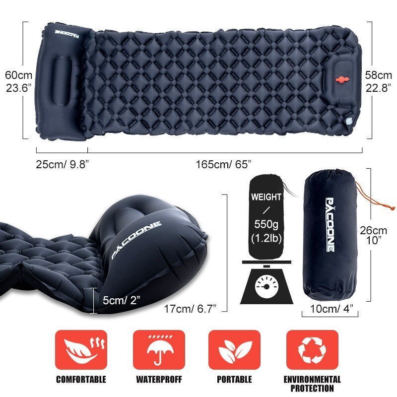 Outdoor Pads Camping Inflatable Mattress Sleeping Pad With Pillows Ultralight Air Mat Built In Inflator Pump Hiking 230909