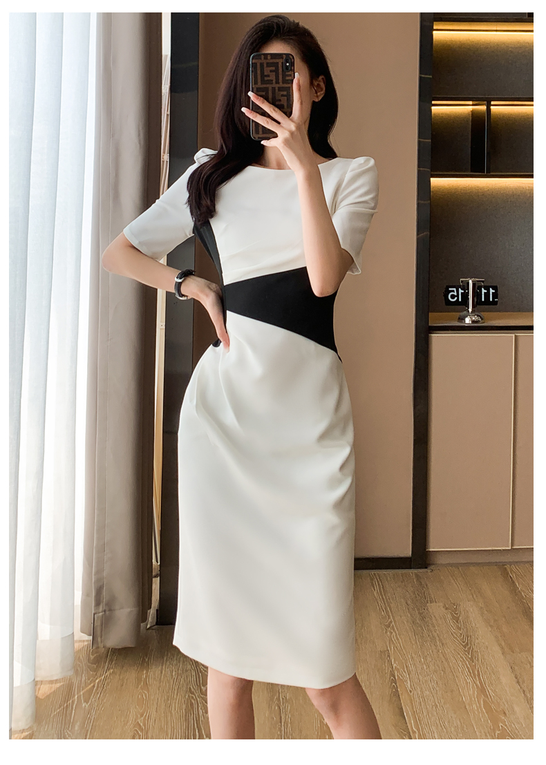 Basic Casual Dresses Summer New O-Neck Vintage Vestidos Simple Chic Color Blocking Bodycon Office Casual Dress Women Sheath Pencil Dresses 2024