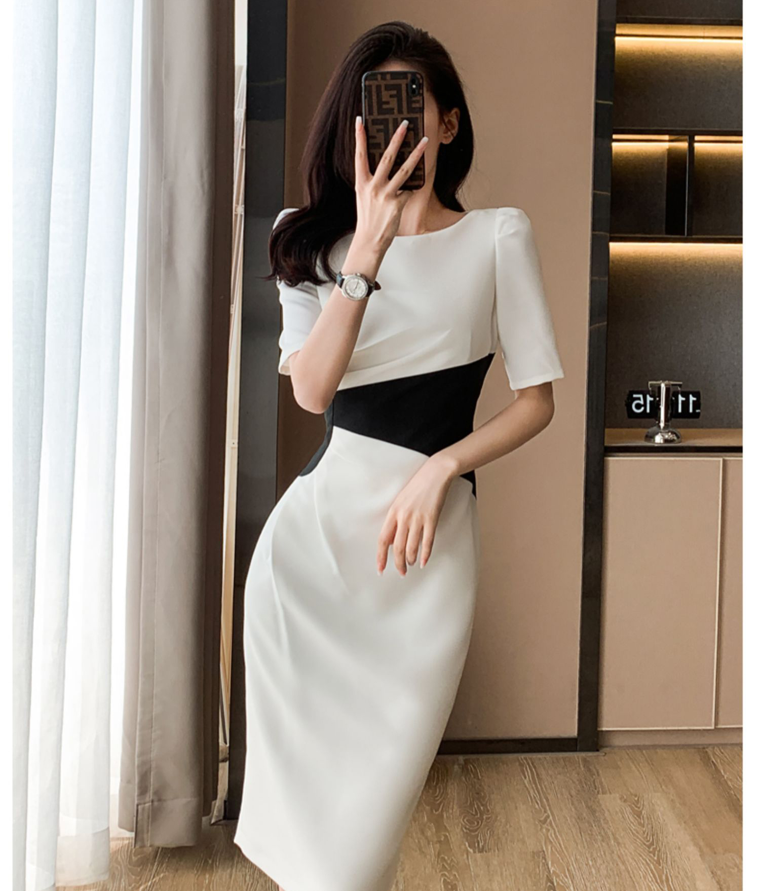 Basic Casual Dresses Summer New O-Neck Vintage Vestidos Simple Chic Color Blocking Bodycon Office Casual Dress Women Sheath Pencil Dresses 2024