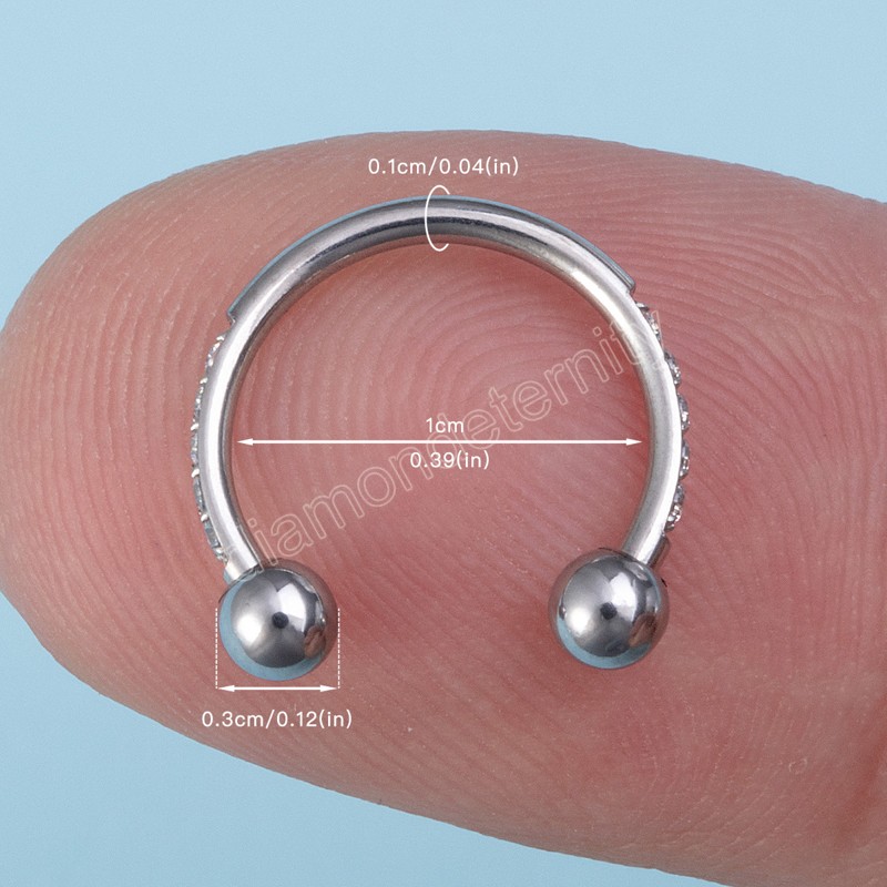 Zircon Hoop Nose Ring Septum Piercing Earrings Cartilage Tragus Helix Stud Circular Ear Horseshoe for Women Body Jewelry
