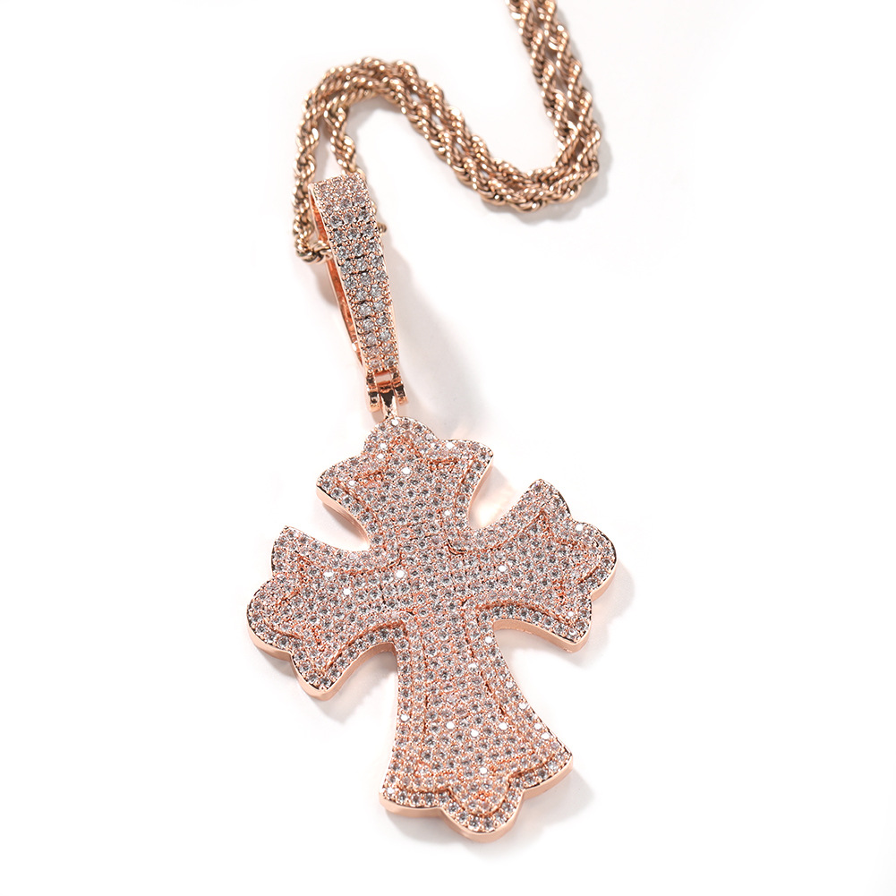 Hip Hop Large Cross Pendant Necklace 5A CZ Stones 18k Real Gold Plated Religion Jewelry