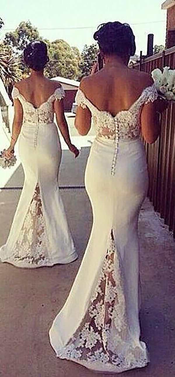 Elegant Off The Shoulder Bridesmaid Dresses Long Mermaid Satin Lace Appliques Maid Of Honor Gowns 2023 Arabic Aso Ebi Formal Evening Wedding Party Gue
