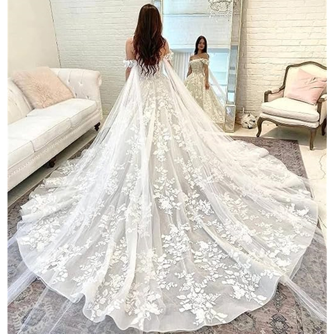 Princess Wedding Dress Off The Shoulder Backless Straps Sleeveless Floral Sweep Train 2024 Lace Appliques Bridal Gowns Robe De Mariage Garden Plus Siz