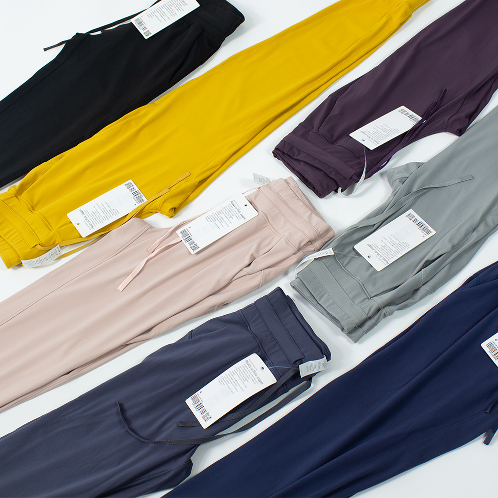 LU Women's Naked Feel Fabric Yoga Workout Sport Joggers Pants Women Waist Drawstring Fitness Running Sweat Trousers With Two Side Pocket Style