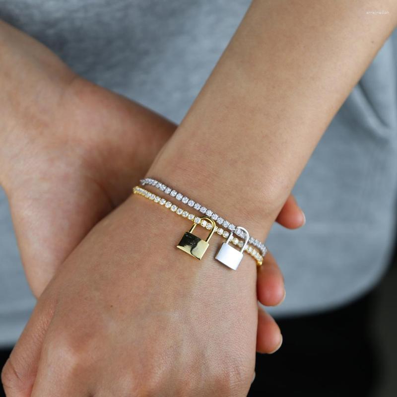 Link Bracelets High Quality Simple Style Delicacy Cz Thin Tennis Chain Mini Lock Pendant Bracelet For Women Girl Party Engagement Gifts