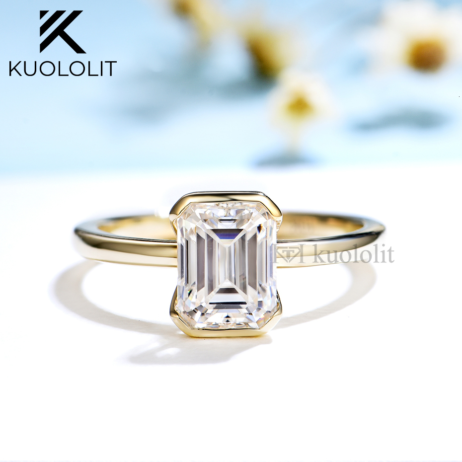 Wedding Rings Kuoit 3CT Emerald Cut Ring for Women Soild 18K 14K Yellow Gold DVVS1 Diamond Engagement Christmas Gifts 230909