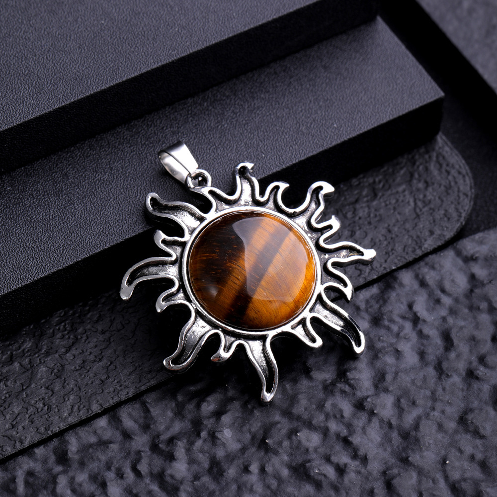 natural stone tiger eye Rose Quartz amethyst alloy Sun flower Pendants charms for jewelry accessories marking necklaces