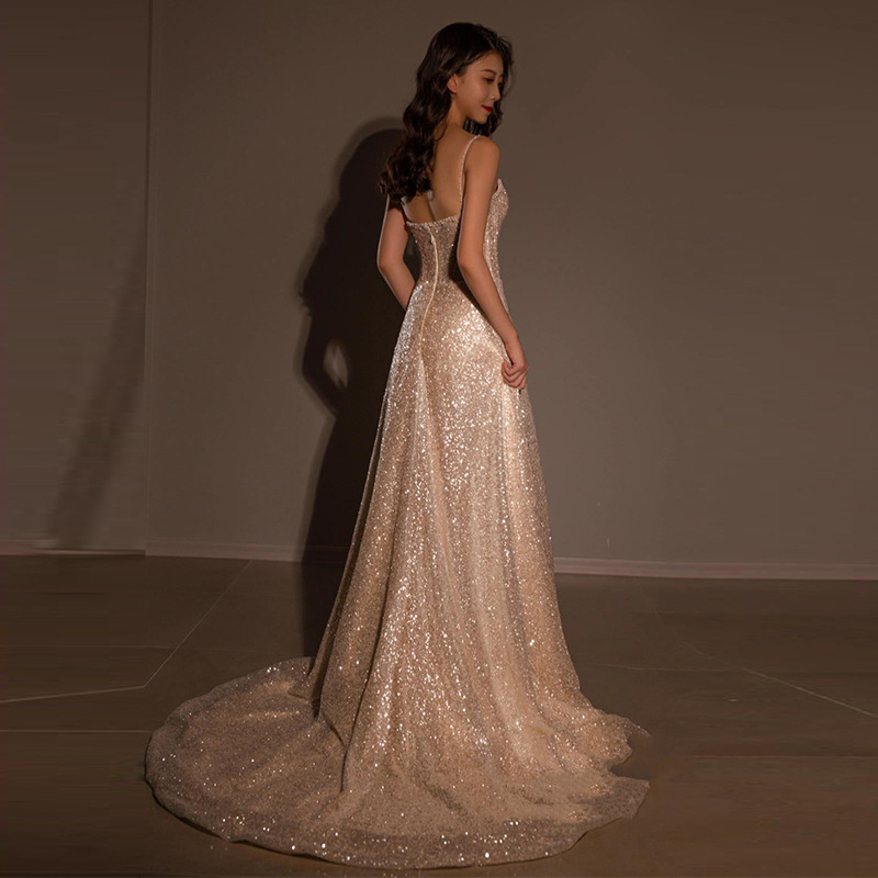 2023 Plus Size A Line Dresses Strap Shiny Bling Appliques Lace Wedding Illusion Long Train Boho Bridal Dress Vestido Noiva Beaded Court Princess Gowns