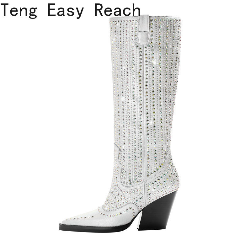 Boots 2025 Fashion Crystal Women Knee High Wedges Heel Western Slip On Autumn Winter Woman Plus Size 43 2309114