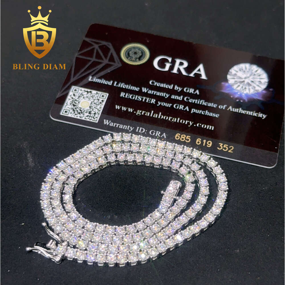 Necklace Tennis Chain moissanite chain Diamond Hip Pop Chain Necklace 4mm Round Brilliant Cut Vvs1 Moissanite Diamond Luxury Tennis Chain
