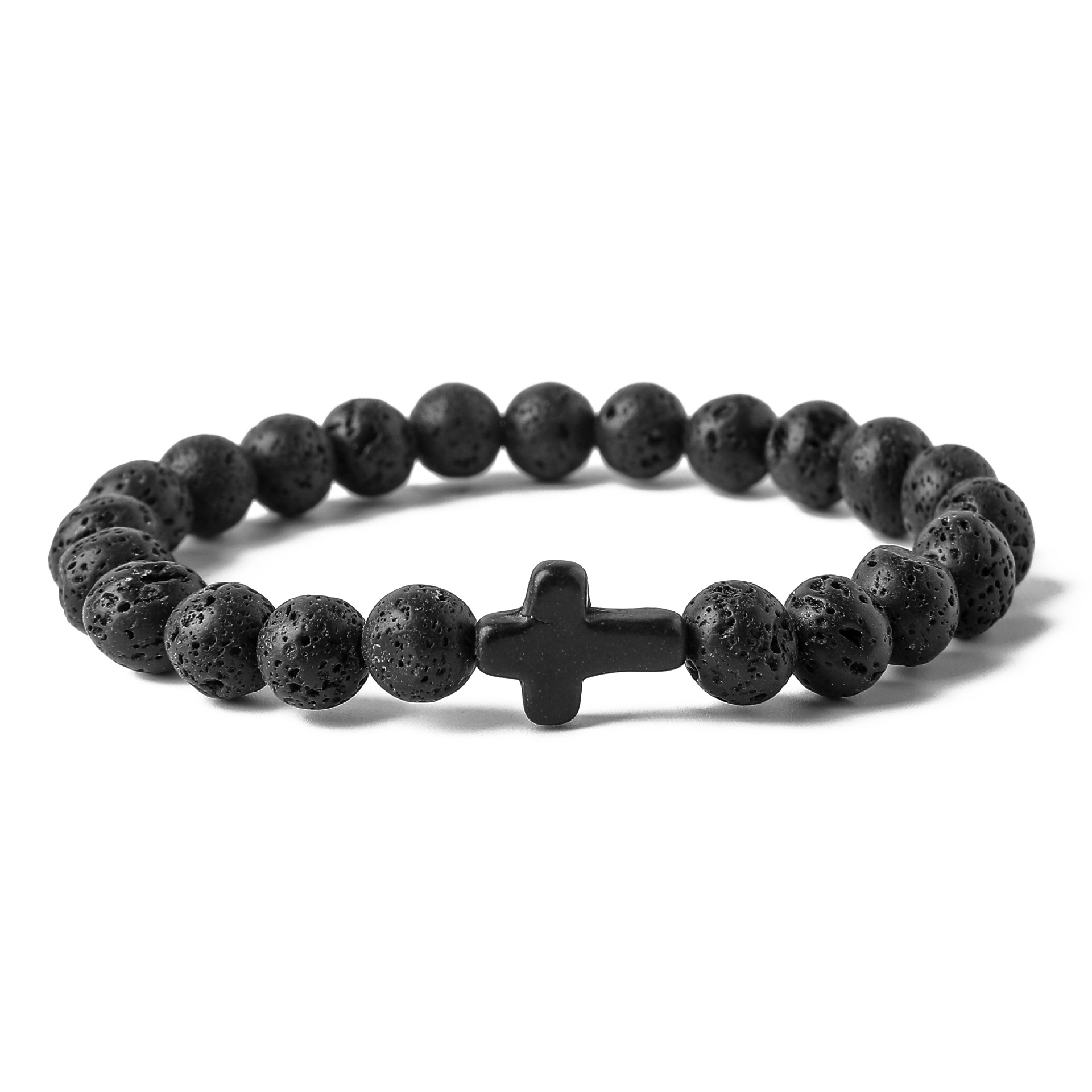 Black Lava Stone Turquoise Cross Bracelet Rose Quartz Lapis Malachite bead Bracelet Stretch Jewelry for women men