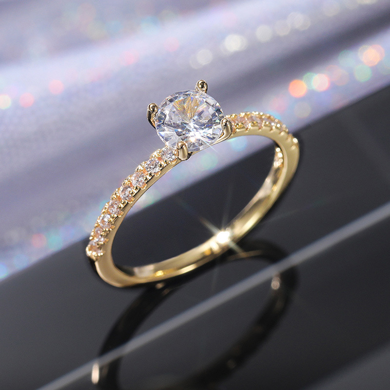 Women's Designer Solitaire Ring with Zircon - Elegant Copper & Platinum-Plated Wedding Band for Her