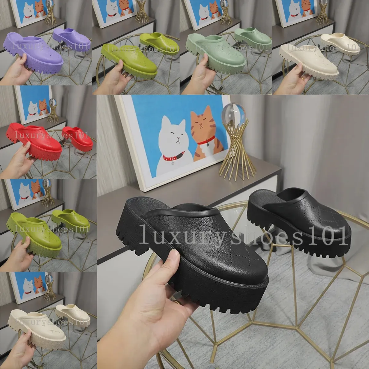 Perforated Platform Slippers Designer Men Women Platform Slippers Hole Increase Rubber Slipper Hollow Pattern Slides Summer Beach Sandal