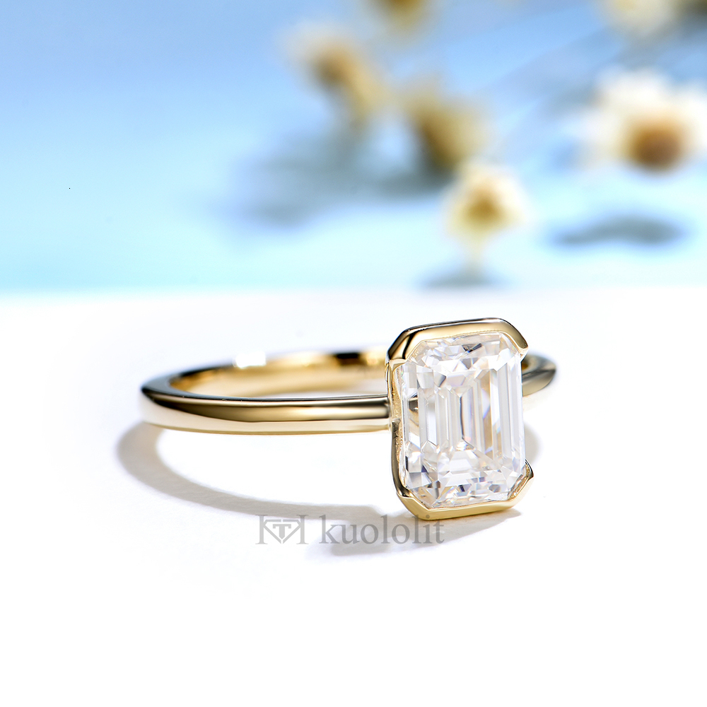 Wedding Rings Kuoit 3CT Emerald Cut Ring for Women Soild 18K 14K Yellow Gold DVVS1 Diamond Engagement Christmas Gifts 230909