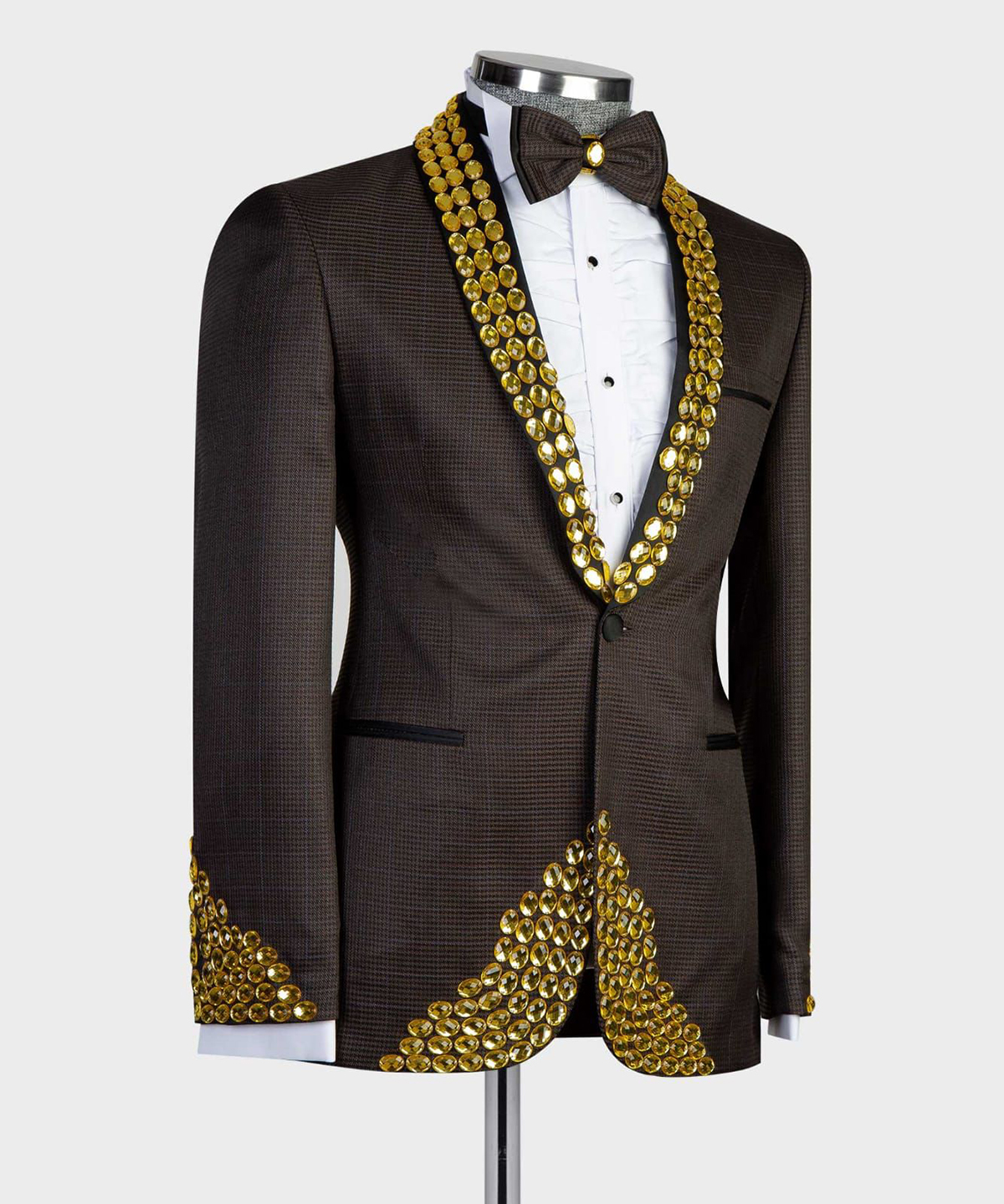 Mens Wedding Tuxedos Golden Crystal Beading Gorgeous Tailored Beading Shawl Lapel Jacket 2 Pieces Male Costume Coat