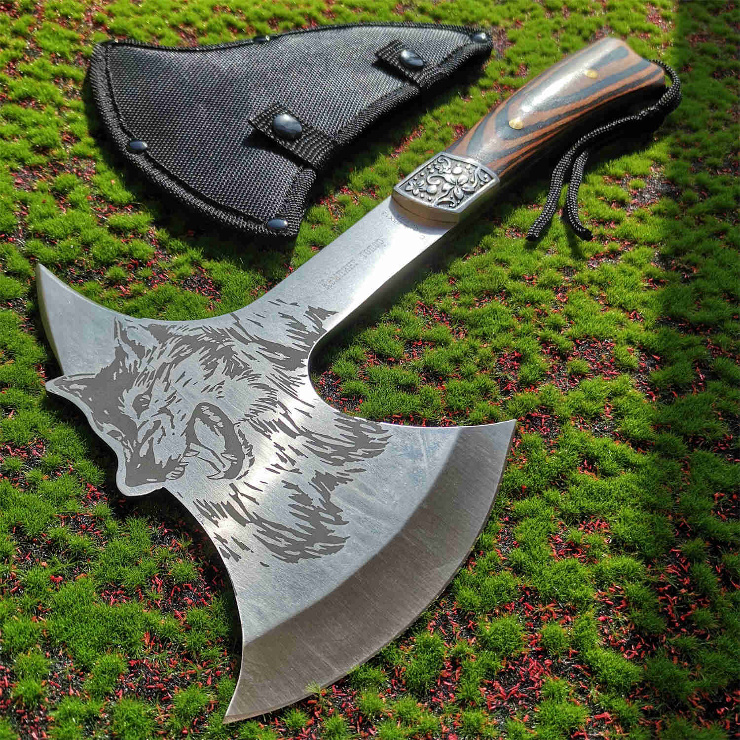 60HRC Multi-function Survival Axe Stainless Steel Color Wood Short Handle Bone Chopping Fire Axe Outdoor Mountaineering Tool Axe