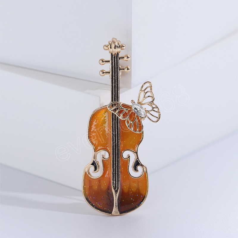 Ladies Elegant Violin Brooch For Women Musical Rhinestone Butterfly Suit Lapel Pins Coat Dress Party Jewelry Gifts