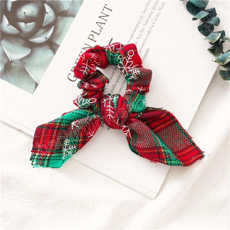 Christmas Knotted Rabbit Ears Hair Band Plaid Striped Headwear Ponytail Holder Xmas Hair Scrunchies Women Gift Hair Accessories