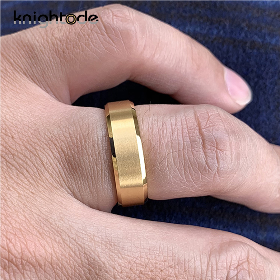 Wedding Rings 6mm 8mm Gold Color Tungsten Carbide Engagement Rings for Men Women Wedding Bands Beveled Edges Matted Finish Comfort Fit 230909