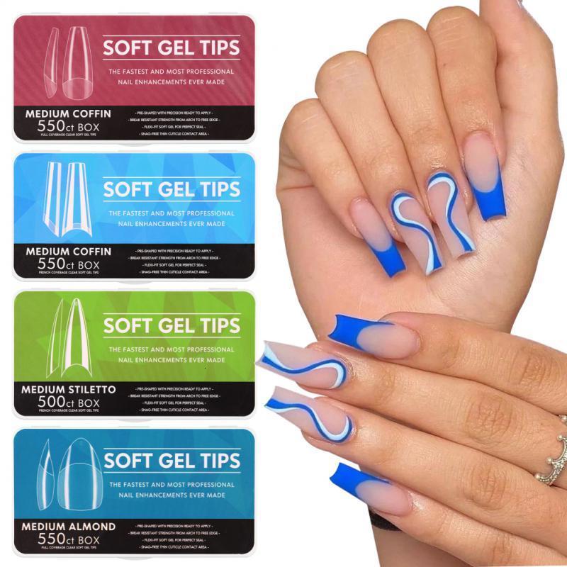 False Nails 550pc Nail Tips Full Cover Colored Ballets Acrylic Transparent Capsules French Ultrathin Manicure 230909