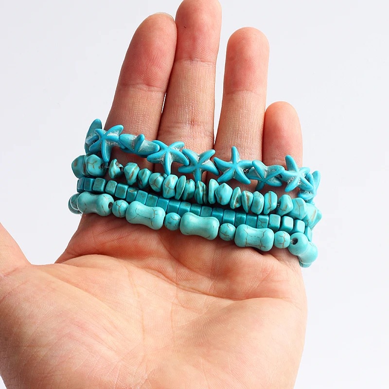 Turquoises Beads Bracelets for Women Reiki Nature Stone Cube Cylinder Irregular Bracelets Healing Healthcare Jewelry