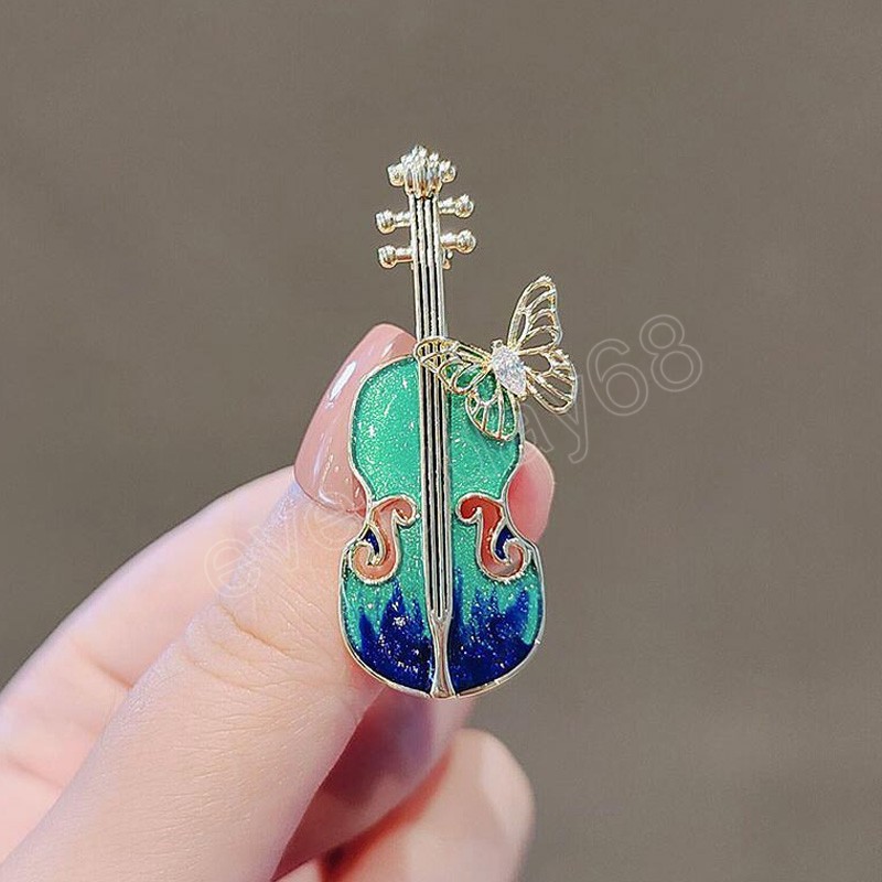 Ladies Elegant Violin Brooch For Women Musical Rhinestone Butterfly Suit Lapel Pins Coat Dress Party Jewelry Gifts