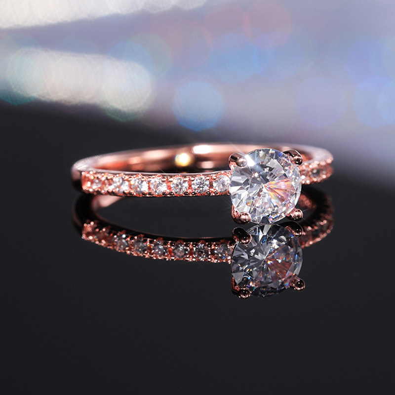 Women's Designer Solitaire Ring with Zircon - Elegant Copper & Platinum-Plated Wedding Band for Her