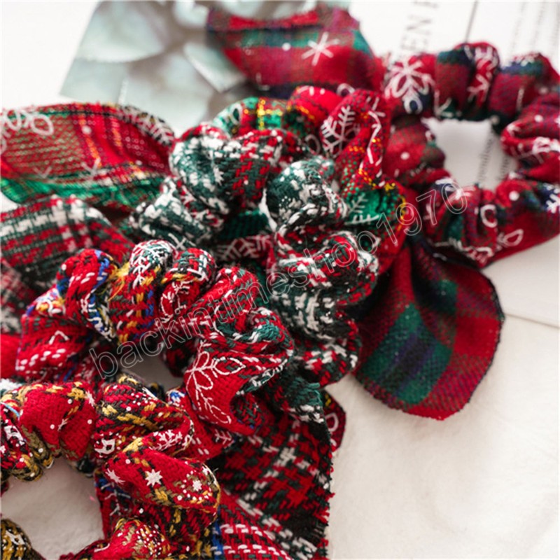 Christmas Knotted Rabbit Ears Hair Band Plaid Striped Headwear Ponytail Holder Xmas Hair Scrunchies Women Gift Hair Accessories