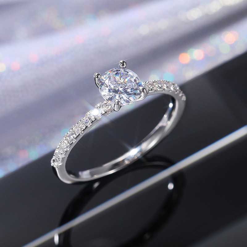 Women's Designer Solitaire Ring with Zircon - Elegant Copper & Platinum-Plated Wedding Band for Her